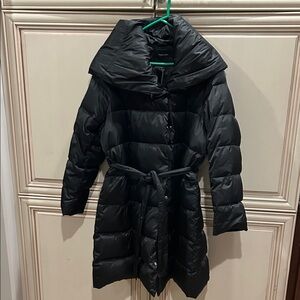 Tahari Margot Black Belted Down Feather Puffer Jacket